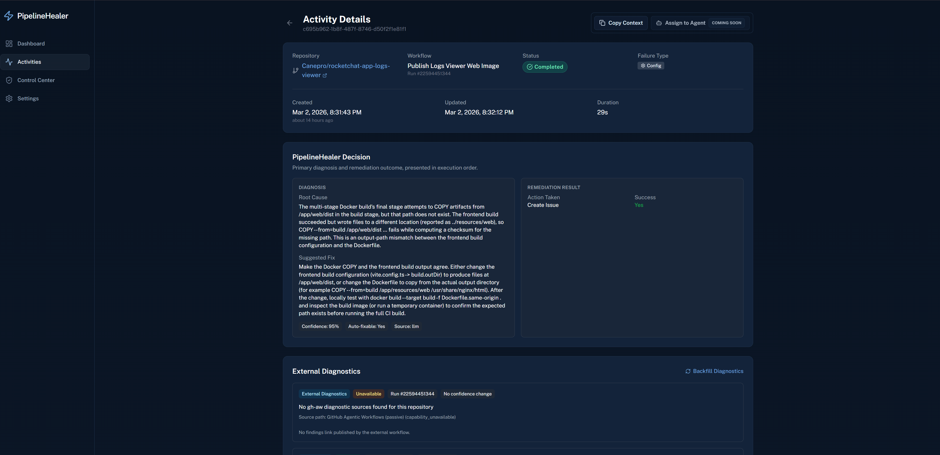 Activity Detail with Copy Context and Assign to Agent (Coming Soon)